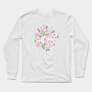 Watercolor garden peonies floral hand paint Long Sleeve T-Shirt